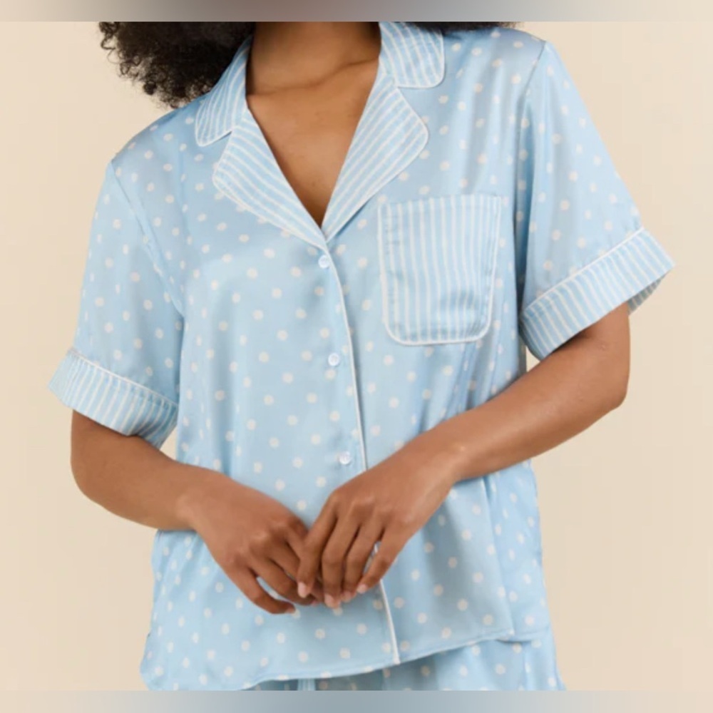 Pink Lily Light Blue Satin Pajama Top